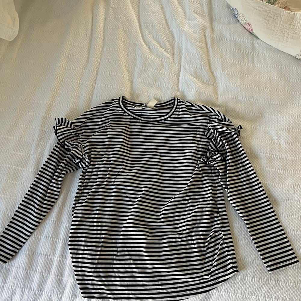 Striped Long Sleeve Top with Ruffle Details